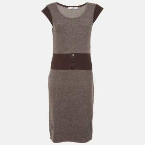 Pre Owned Christian Dior Brown Wool Knit Short Dress L