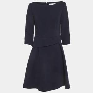 Pre Owned Christian Dior Blue Crepe Wool Midi Dress M