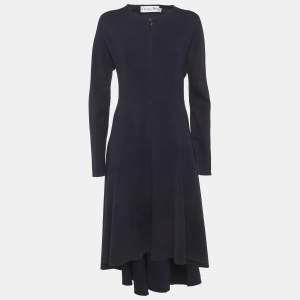 Pre Owned Christian Dior Blue Jersey Zip-Up Flared Midi Dress L