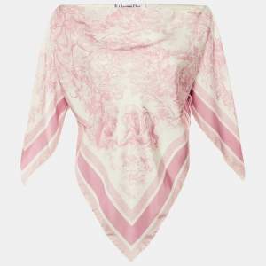 Pre Owned Christian Dior Pink Printed Silk Scarf Top S