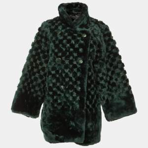 Pre Owned Christian Dior Boutique Fourrure Vintage Green Fur Double Breasted Coat XL