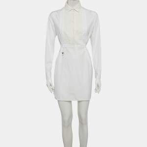 Pre Owned Christian Dior White Lace Trim Cotton Mini Dress S
