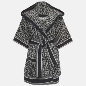 مملوكة مسبقًا Christian Dior Navy blue Oblique Terry Short Hooded Robe M