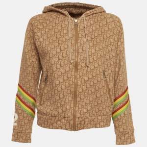مملوكة مسبقًا Christian Dior Boutique Brown Monogram Cotton Knit Rasta Hoodie L