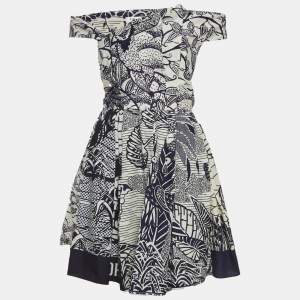 مملوكة مسبقًا Dior Navy Blue/Off White Cotton Off Shoulder La Roue De La Fortune Dress M