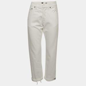 Pre Owned Christian Dior White Denim Raw Hem Jeans S/Waist 31"