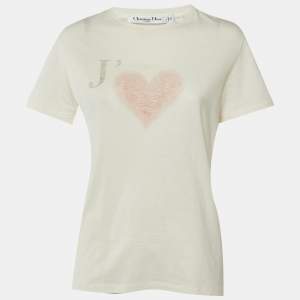 Pre Owned Christian Dior White J'Love Cotton Knit T-Shirt M