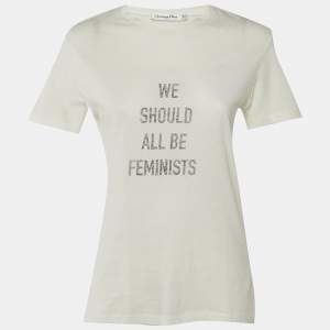 Pre Owned Dior Off White Cotton "We Should All Be Feminists" T-Shirt S