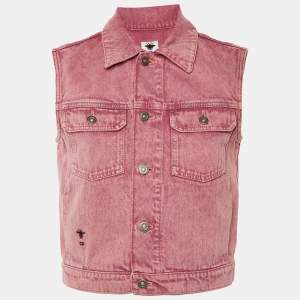 Pre Owned Christian Dior Pink Denim Sleeveless Jacket M