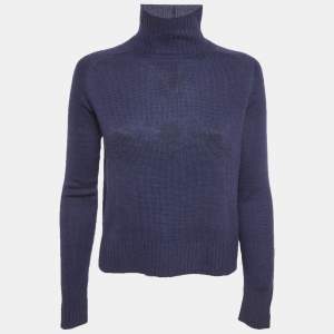 Pre Owned Christian Dior Blue Knit Turtle Neck Sweater S