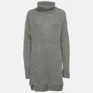 Pre Owned كنزة طولية ريب تريكو كشمير رمادية ديور كريستيان مقاس صغير - سمول