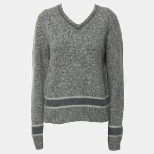 Pre Owned Dior Grey Logo Wool Cashmere Sweater M