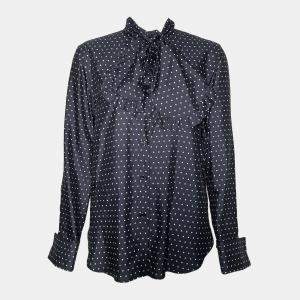 Pre Owned Dior Navy Polkadot Silk Blouse S