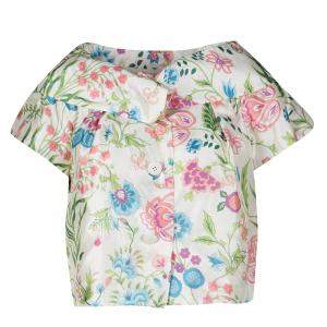 Dior Cream Floral Printed Cropped Short Sleeve Jacket M