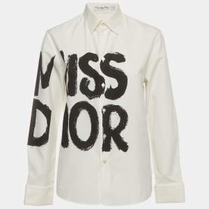 Pre Owned Christian Dior White Printed Cotton Long Sleeve Shirt M 