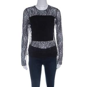 Dior Black Floral Lace Long Sleeve Top M