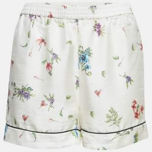 مملوكة مسبقًا Christian Dior White Floral Print Sateen Pajama Shorts M