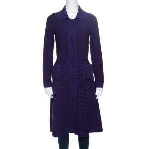 Dior Purple and Black Chunky Knit  Button Front Wool Coat M