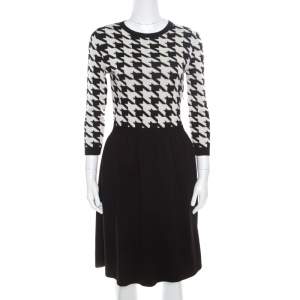 Dior Monochrome Houndstooth Paneled Wool Dress S