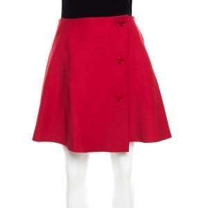 Dior Red Wool Pleated Wrap Mini Skirt S