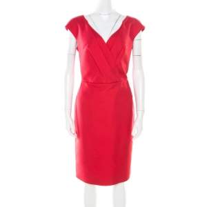 Christian Dior Rouge Red Cotton Silk Pleated Bodice Sleeveless Sheath Dress L