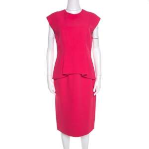 Dior Pink Silk Crepe Peplum Sleeveless Sheath Dress M