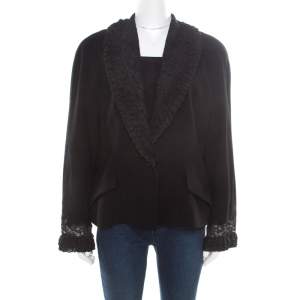 Dior Boutique Black Wool Ruffled Lace Collar and Cuff Detail Jacket XL