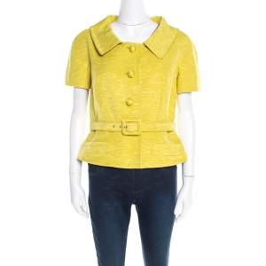 Christian Dior Lime Green Ribbed Cotton Belted Peplum Jacket L