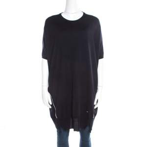 Dior Navy Blue Wool and Silk  Knit Contrast Piping Detail Oversized Tunic M