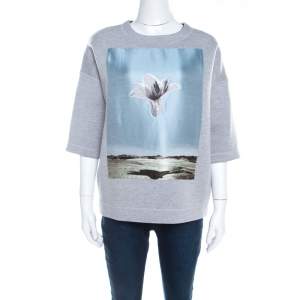 Dior Grey Neoprene Floral Embroidered Short Sleeve Oversized Jumper S 