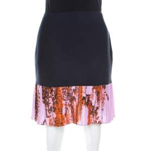Dior Navy Blue and Lilac Floral Printed Silk Pleated Detail Mini Skirt M 