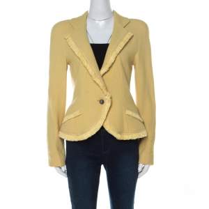 Christian Dior Yellow Wool Ribbon Tweed Fringe Trim Detail Jacket L
