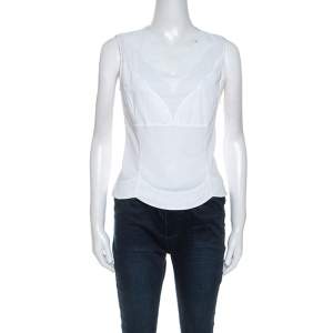 Dior White Cotton Scallop Detail Sleeveless Top S