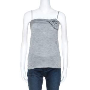 Dior Grey Silk Knit Floral Applique Detail Sleeveless Top S