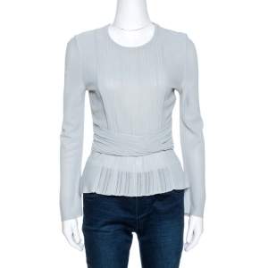 Dior Grey Pointelle Knit Ruched Detail Top M