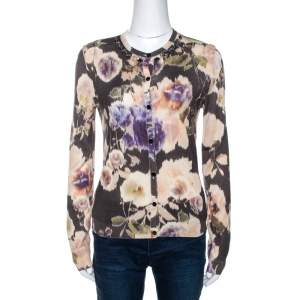 Dior Multicolor Floral Print Wool Silk Knit Embellished Cardigan M