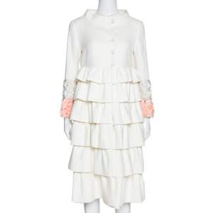 Christian Dior Cream Cotton Ruffled Embellished Sleeve Coat M
