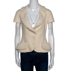 Dior Cream Wool Fringed Edge Detail Jacket S