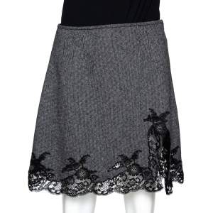 Dior Monochrome Wool Lace Trim Mini Skirt M