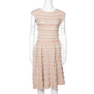 Dior Peach Wool & Cashmere Blend Boucle Tweed Flared Dress S