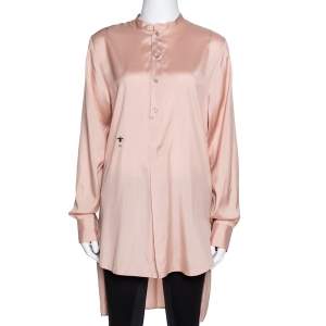 Dior Peach Logo Bee Embroidered Silk Long Sleeve Blouse M