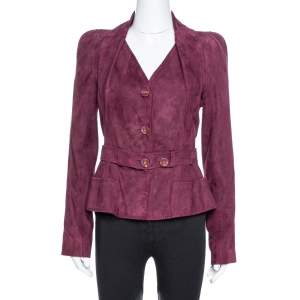 Dior Burgundy Suede Belted Button Front Jacket L