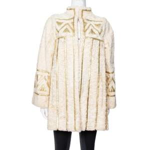 Dior Vintage Cream Fur Gold Paneled Coat L