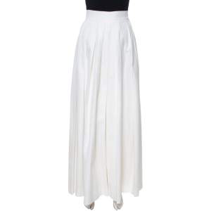 Dior White Textured Cotton Pleated Palazzo Pants L