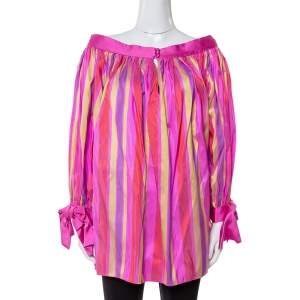 Dior Multicolor Striped Raw Silk Gathered Blouse M