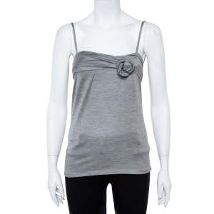 Dior Grey Silk Knit Floral Applique Detail Sleeveless Top S