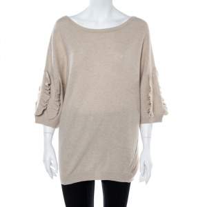 Dior Beige Wool & Cashmere Ruffle Sleeve Sweater M
