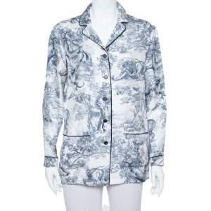 Christian Dior White Toile de Jouy Printed Silk Chez Moi Pajama Jacket M