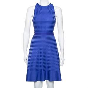 Christian Dior Blue Silk Knit Cross Back Detail Sleeveless Dress L