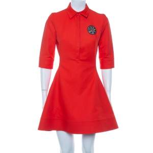 Christian Dior Orange Cotton Embellished Detail Collared Mini Dress M